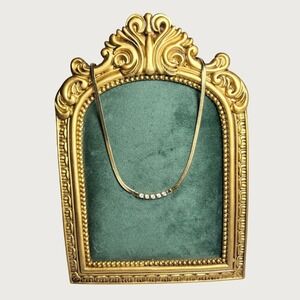 Womens Herringbone Necklace 17.5in Gold Pink Rhinestone Snake Chain Elegant Chic